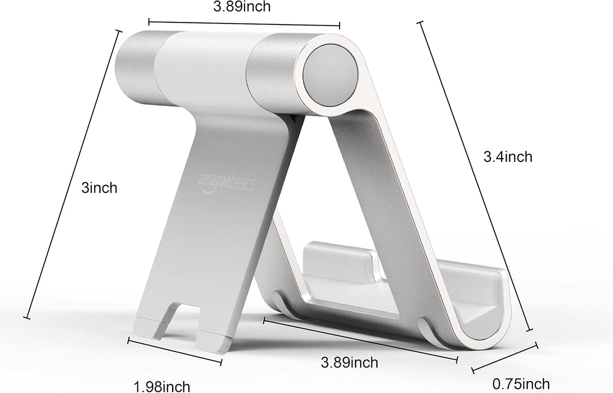 Amazon Basics Multi-Angle Portable Foldable Stand for Tablets, E-Readers and Phones, Non-Slip Desktop Holder for iPads, iPhones, Kindles, Hands-Free Viewing - Silver - Image 6