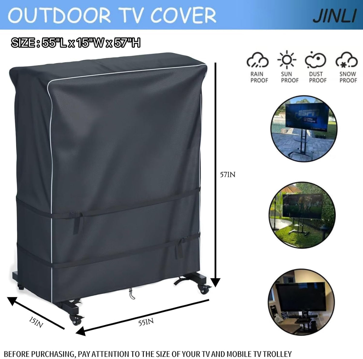 JINLI 55-60 Inch Weatherproof Oxford TV Trolley Cover for Rolling Stand - Image 2
