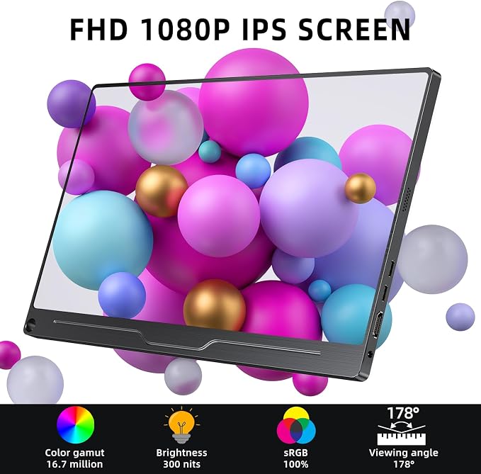 UPERFECT Portable Monitor, 15.6" IPS 1920X1080 FHD Eye Care Travel Screen | USB C, HDMI, Dual Speaker, VESA, Gaming Monitor, External Monitor for Laptop PC Phone w/Case - Image 2