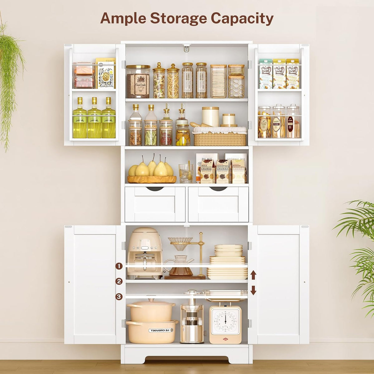 Kitchen Pantry Cabinet with 4 Door Shelves, Tall Storage Cabinet - Image 3