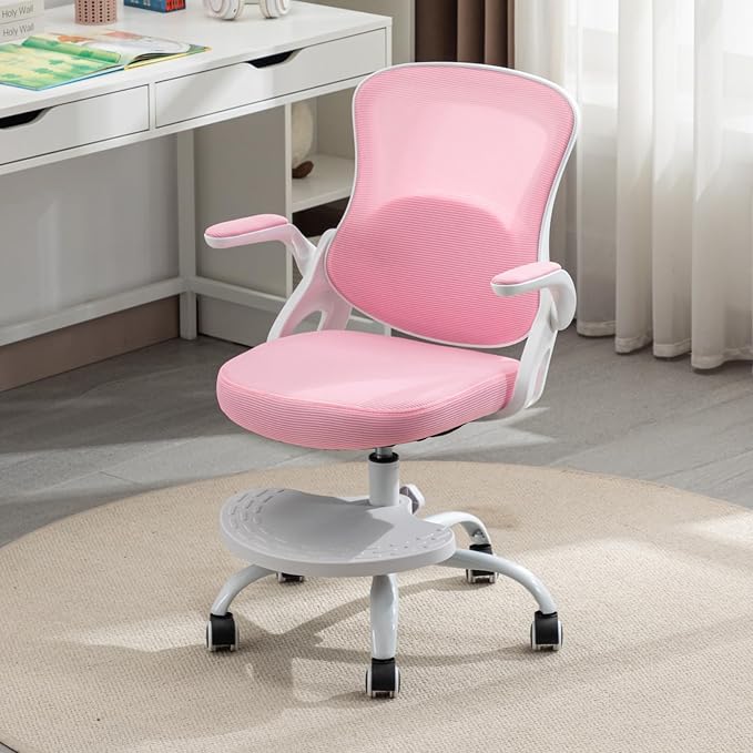 Kids Desk Chair,Ergonomic Study Chair with Adjustable Height,Swivel Mesh Desk Chair with Wheels,Home Office Chair for Children in Home Bedroom Pink by MINPINSER