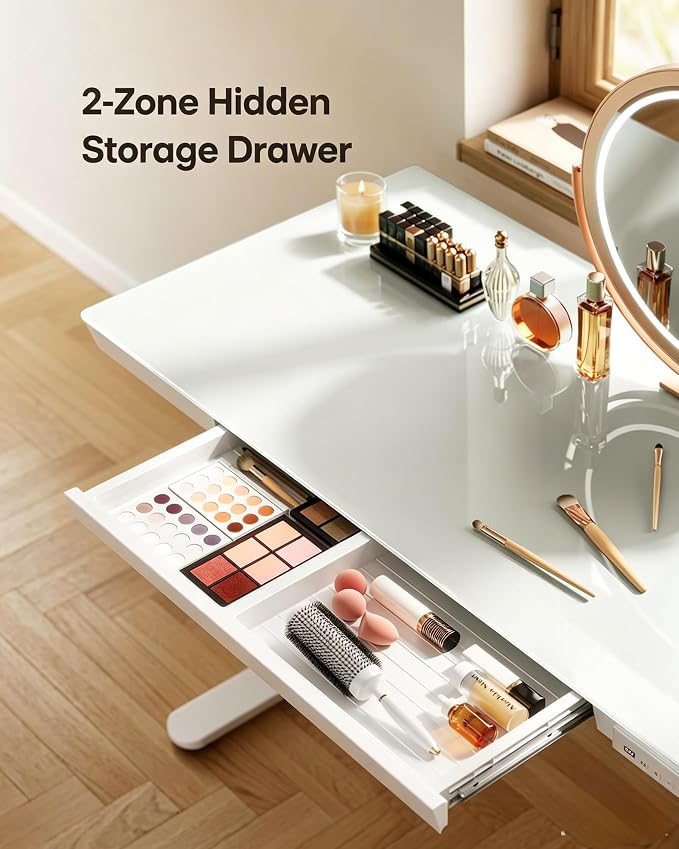 Marsail Glass Standing Desk, 55 x 28 Inch Electric Standing Desk,White | Storage Drawer, One-Piece Tabletop, USB Charging Ports, Sit Stand Design, Black finish, Height Adjustment, Home Office - Image 6