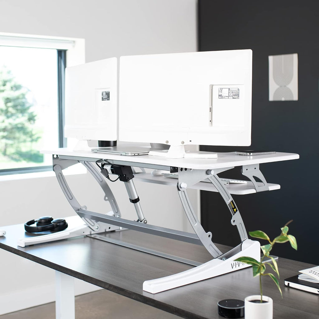 VIVO Dual Tier Standing Desk Converter, 36" White Top - Image 7