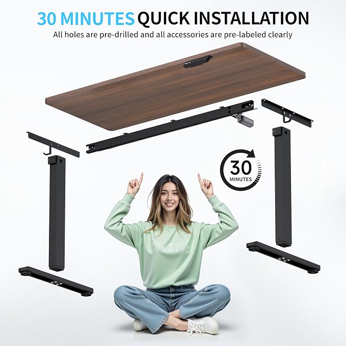 BIZUM Electric Standing Desk, 55x24 inches Height Adjustable Desk, Sit to Stand Desks Memory Gaming Computer Workstation for Home Office, Dark Walnut - Image 8