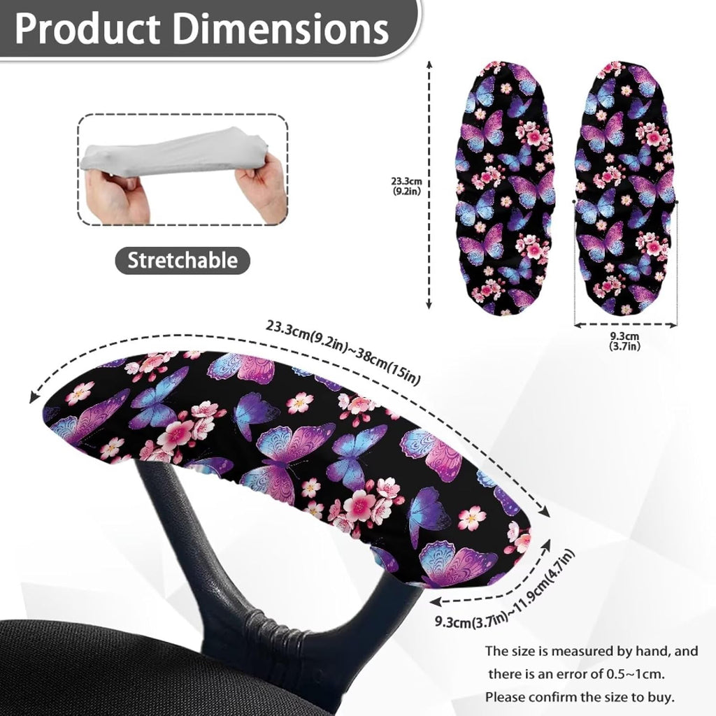 Office Chair Armrest Slipcovers Covers 2Pcs/Set Butterfly Cherry Blossom Print Soft Stretchy Computer Chair Arm Rest Cover Universal Fits Rotating Desk Gaming Chairs, Home Decor - Image 3
