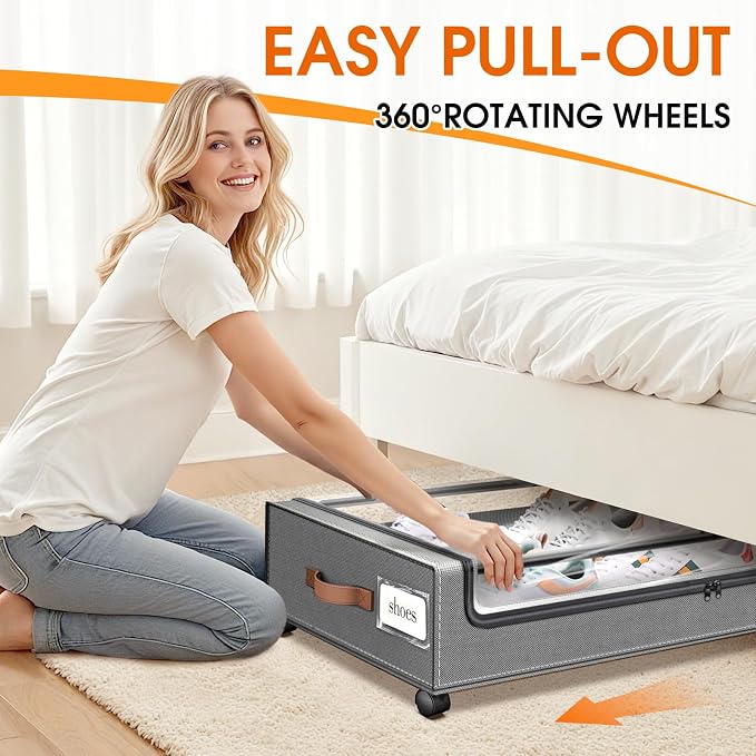 Under Bed Storage with Wheels 3Pack Storage Containers with Clear Window | Under Bed Drawers Rolling Under Bed Storage for Clothes,Shoes, Blankets (30.71 x 16.93 x 6.69 in, Light Grey) - Image 4