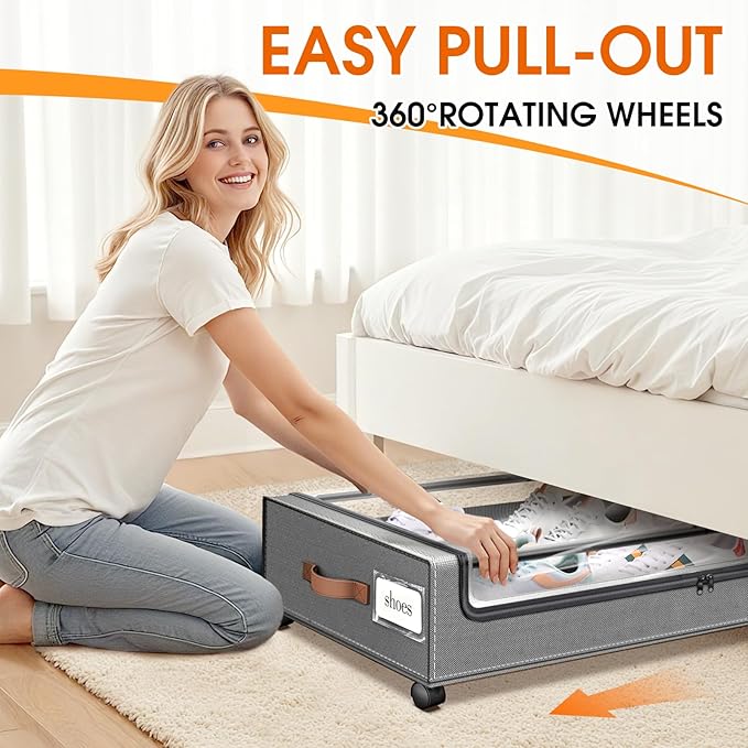 Under Bed Storage with Wheels 1Pack Storage Containers with Clear Window | Under Bed Drawers Rolling Under Bed Storage for Clothes,Shoes, Blankets (30.71 x 16.93 x 6.69 in, Light Grey) - Image 4