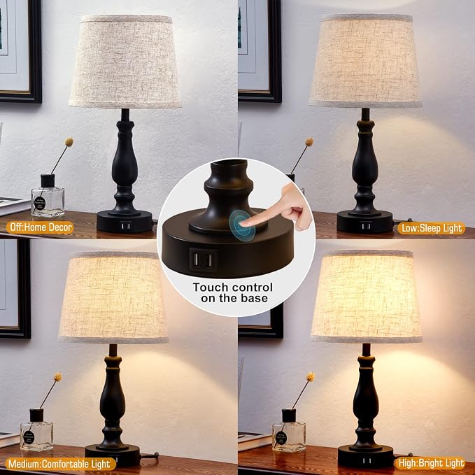 EJIAXIN Table Lamps Set of 2, Bedside Nightstand Lamps with USB Charging Ports,Dimmable Touch with Linen Fabric Lampshade, Modern Small Lamp for Bedrooms, Living Room (Bulbs Included) - Image 3