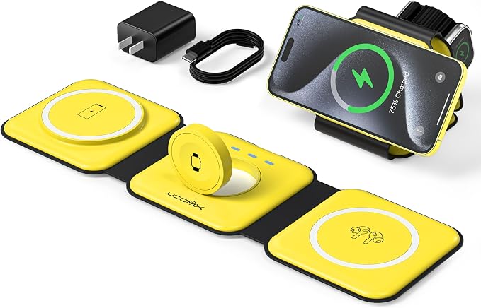 3 in 1 Charging Station for Multple Devices,Foldable 3 in 1 Wireless Charger for Travel,Nano Wireless Charging Station for iPhone16 15 14 13 12 Pro Max/Watch 10 9 8 7 6 5 4 3 Ultra/AirPod Pro by UCOMX