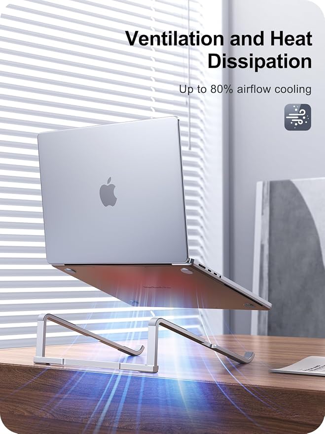 MOKURU Laptop Stand for Desk, Aluminum Computer Stand for Laptop, Foldable Laptop Riser, Portable Laptop Stand, Compatible for MacBook Pro/Air, Dell, HP, Lenovo, 11'' -15.6'' (Silver) - Image 3