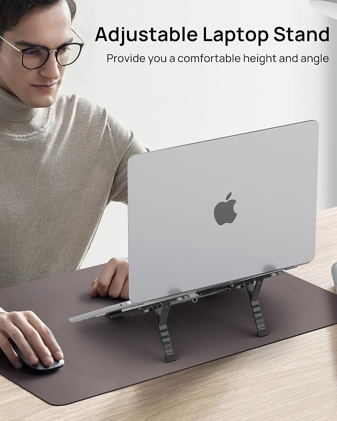 Ultra Compact Foldable Laptop Stand - Portable Laptop Holder for Desk & Travel Use, Ergonomic Aluminum Computer Holder with Adjustable Height for MacBook, Tablet 10-16" (Dark Black, Bi-Fold) - Image 10