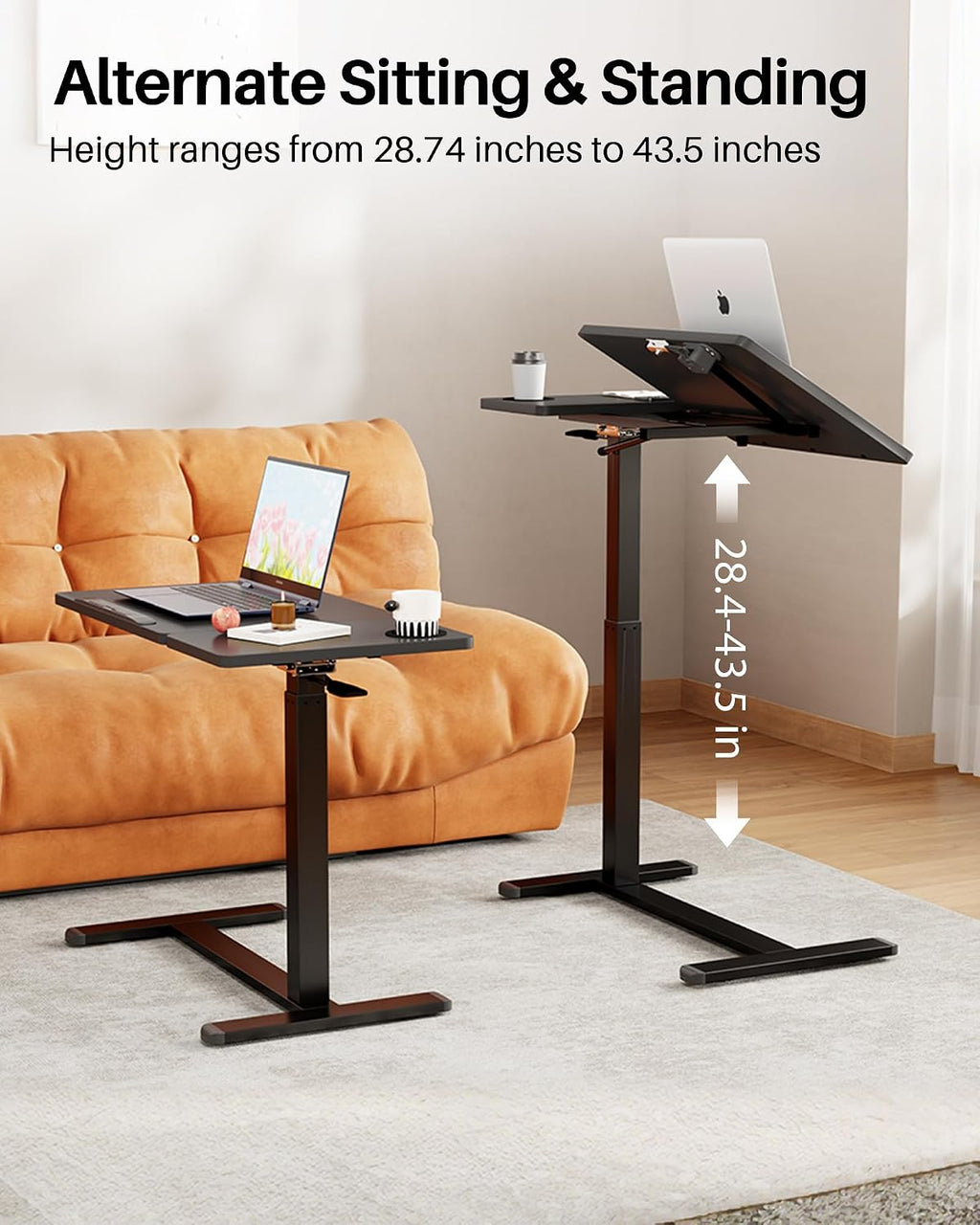 Overbed Table with Wheels, Pneumatic Lift, Foldable Top (Black) - Image 3