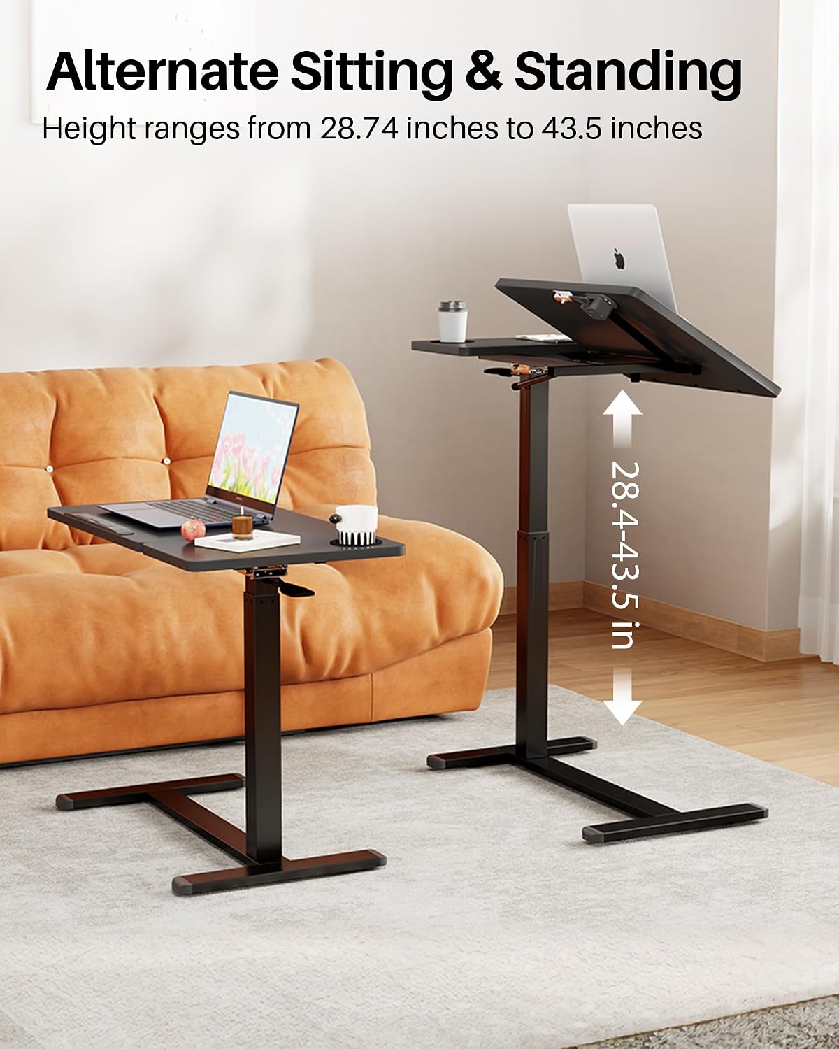 Overbed Table with Wheels, Pneumatic Lift, Foldable Top (Black) - Image 3