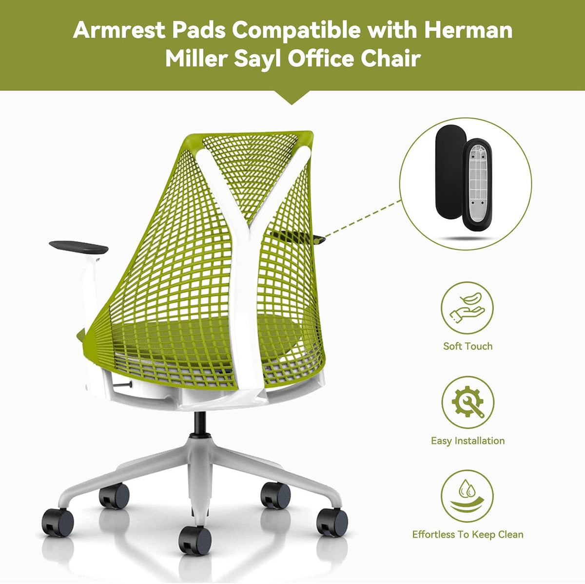 Armrest Pads Caps Replacement Compatible with Herman Miller Sayl Office Chair Fixed and Height Adjustable, Black Vinyl (1-Pair) - Image 2