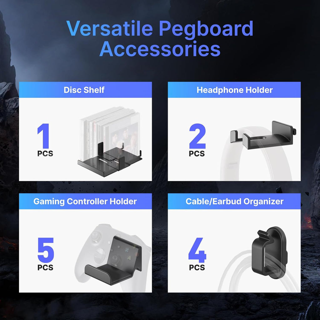 PEGZONE Controller and Headphone Holder Wall Mount, 7pcs, Black & White - Image 4