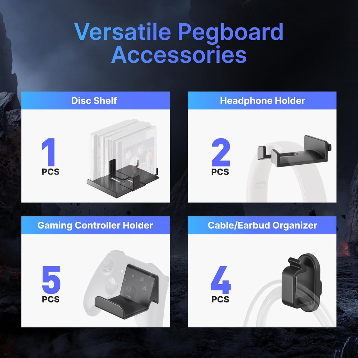 PEGZONE Controller and Headphone Holder Wall Mount, 7pcs, Black & White - Image 4
