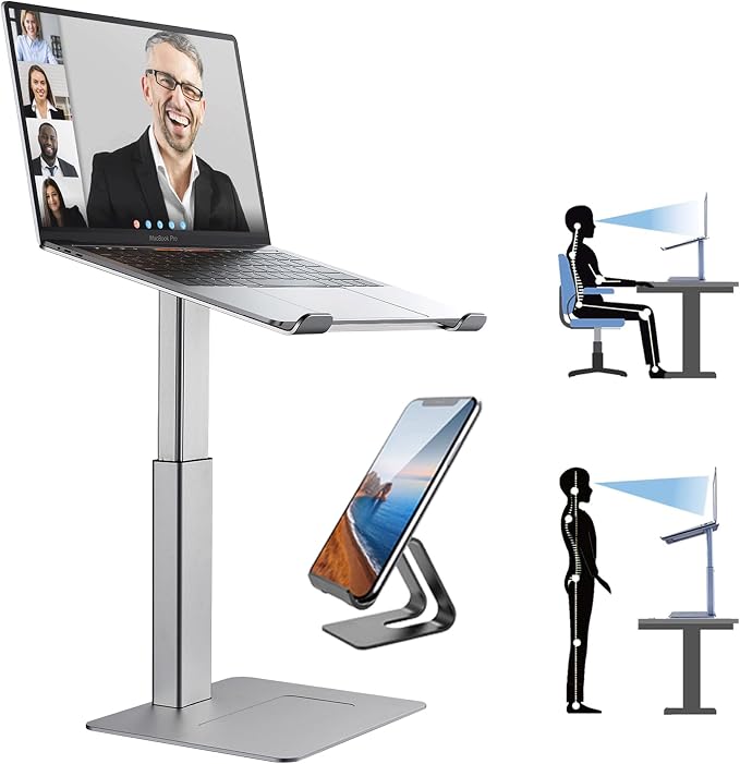 Laptop Stand for Desk, Ergonomic Sitting and Standing Laptop Riser for Notebook MacBook 11-17 Inches，DJ Laptop Stand Adjustable Height from 7-15 Inches Aluminum(Silver) by DEEDRR