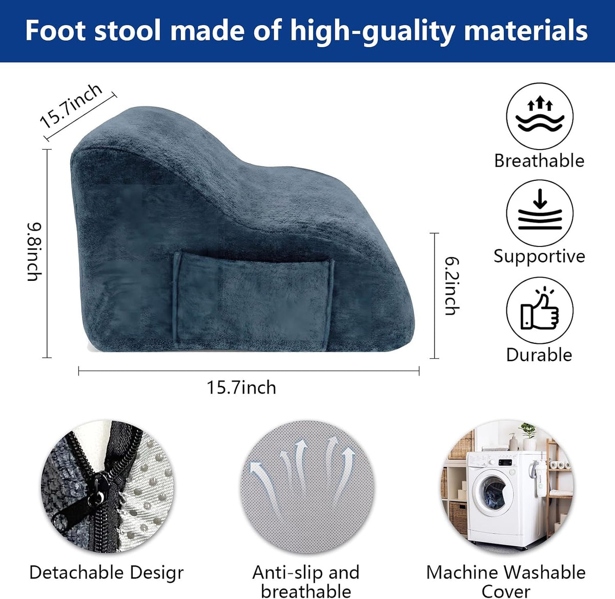 Foot Rest for Under Desk at Work, Ergonomic Under Desk Footrest with Washable Cover, Fit for Office Chair Gaming Chair and Sofa,Leg Elevation Pillow,Supports Posture - Image 2