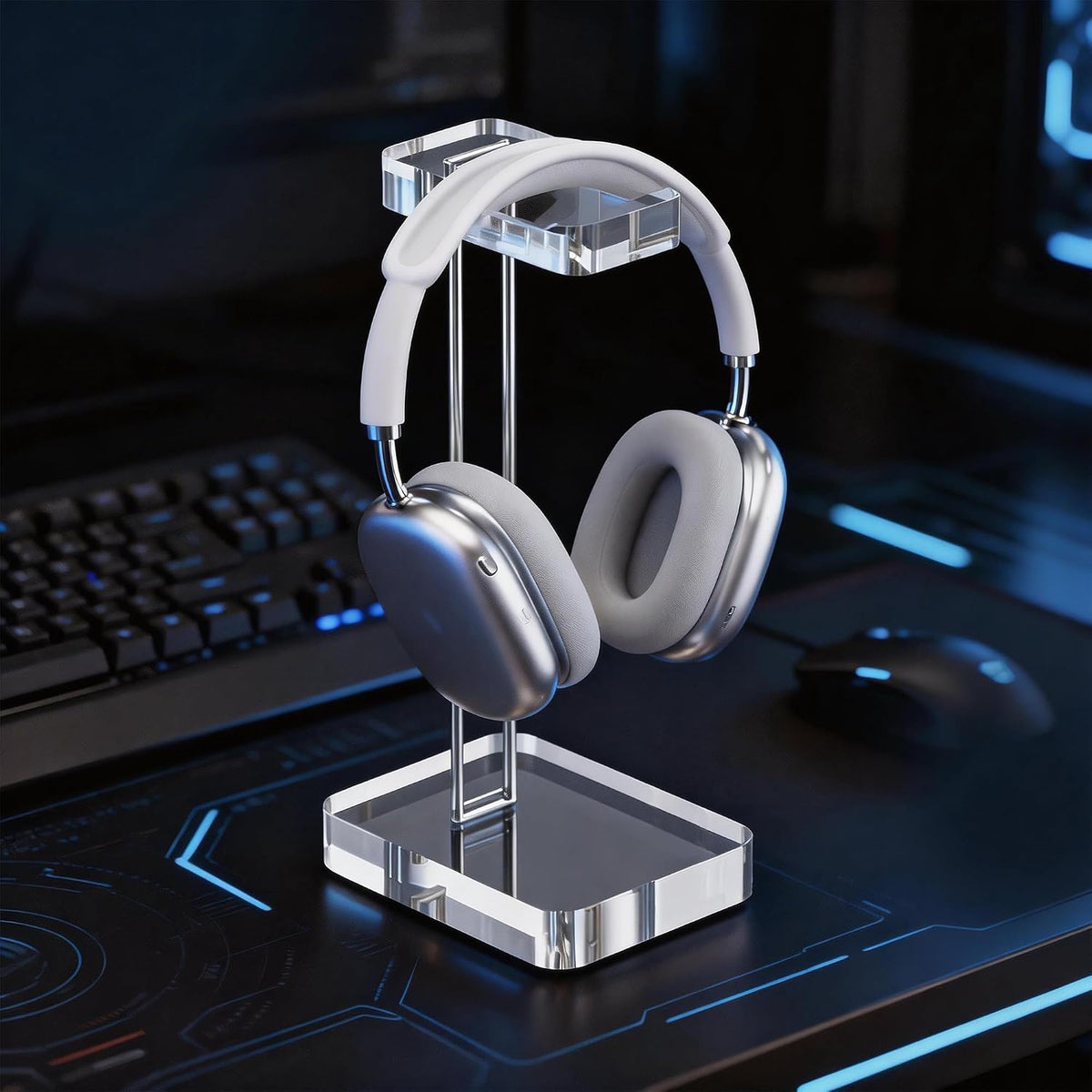 Headphone Stand Headset Holder for Desk, Solid Christal-Clear Acrylic with Silver Hardware Earphone Hanger for Gaming Room Office Accessories - Image 4