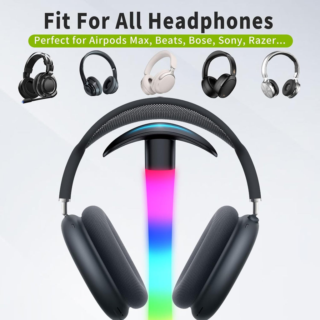 Headphone Stand with Charger,Gaming Headset stand with RGB Light Mode,For Airpod Max Stand,Desk Lamp,Phone Holder,Tablet Holder,desktop organizer,Gifts for Gamers & Music Lover(Black) - Image 5