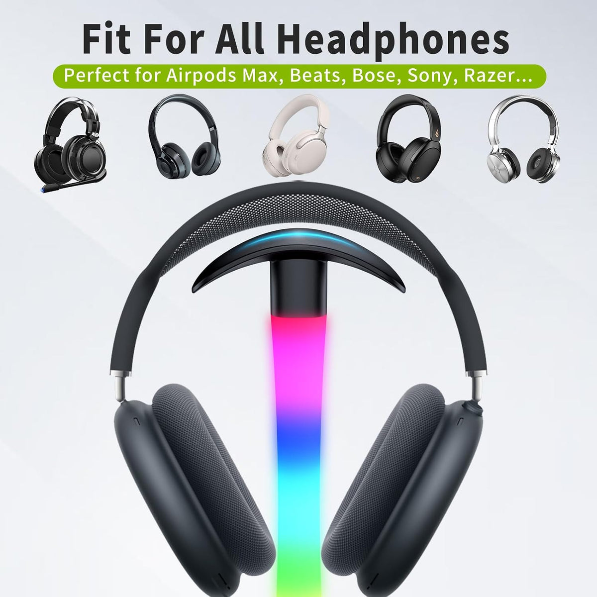 Headphone Stand with Charger,Gaming Headset stand with RGB Light Mode,For Airpod Max Stand,Desk Lamp,Phone Holder,Tablet Holder,desktop organizer,Gifts for Gamers & Music Lover(Black) - Image 5