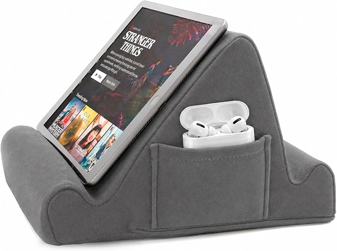 Brookstone Tablet Lap Cushion - Tablet/Phone/Ebook Holder for Bed, Flights, and Travel, Memory Foam Lap Desk for Reading and Hands Free Viewing, Compatible iPad and Kindle Accessories, Grey by Unknown