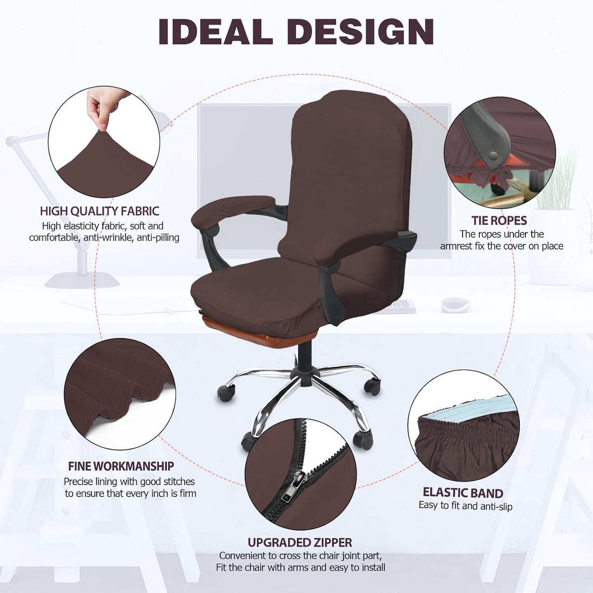 NeColorLife XL Office Chair Cover for Large Executive Chairs,Dark Brown - Image 2