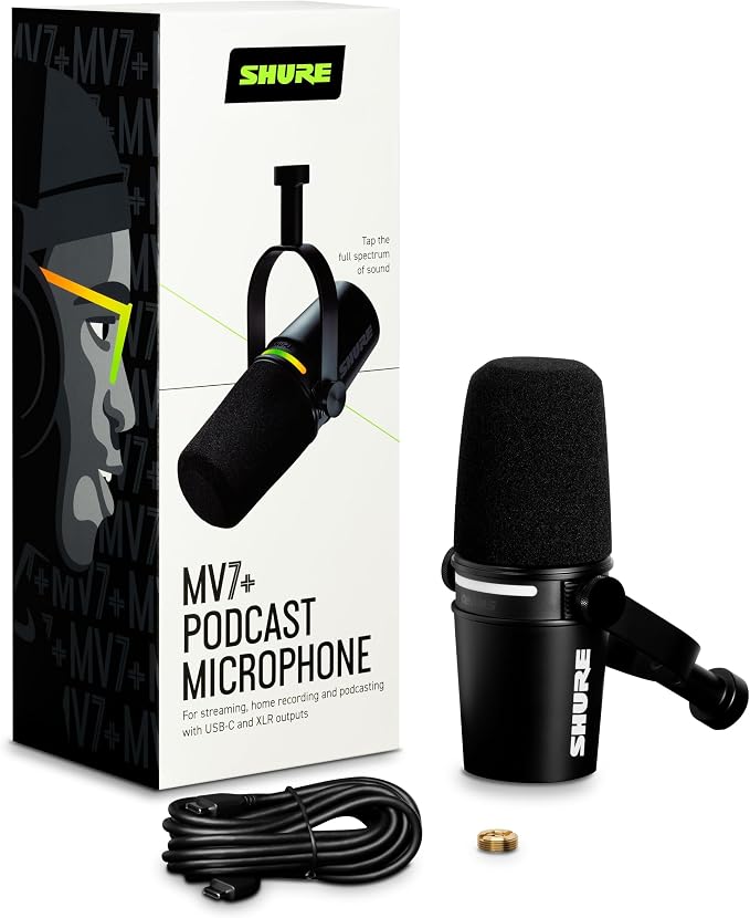 Shure MV7+ Dynamic Microphone – USB-C & XLR Podcast Mic for Streaming, Recording & Broadcasting, OBS Certified, Auto Level Mode, Digital Pop Filter, LED Panel, Black, (Pack of 8) - Image 2