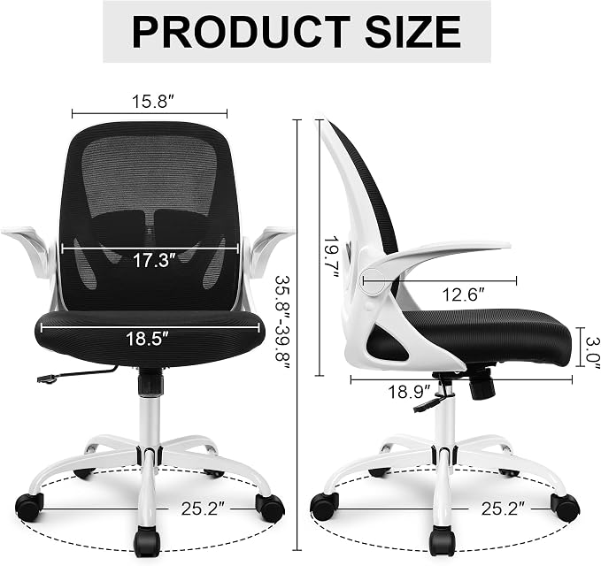 Office Chair Ergonomic Desk Chair with Adjustable Lumbar Support and Height, Swivel Breathable Desk Mesh Computer Chair with Flip up Armrests for Conference Room(White) - Image 3