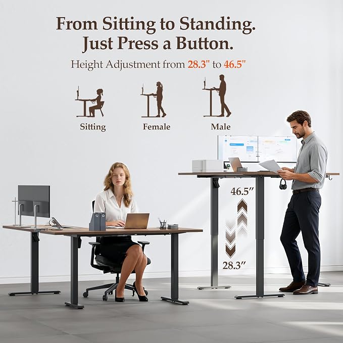 Klicelor L Shaped Standing Desk 63 x 55.1 Inch Dual Motors, Electric Height Adjustable Corner Desk for Home Office Workstation, Ergonomic Sit Stand Computer Table with Memory Controller, Rustic Brown - Image 6