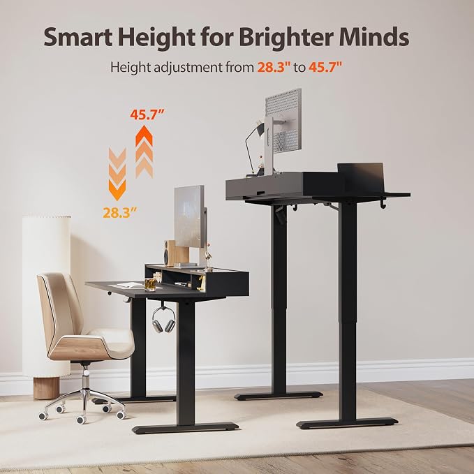 Agilestic 48 * 24 Inch Electric Standing Desk with Glass Shelf, Black | Electric Height Adjustable, 2 Storage Drawer, Monitor Stand, Sturdy Steel Frame, Memory Presets, Hooks, 154 lbs, Splice Board - Image 8