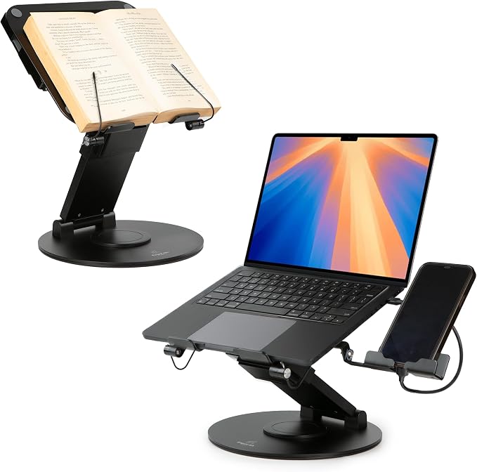 3 in 1 Laptop Stand for Desk, Book Stand & Phone Holder, Sky Black | Ergonomic Laptop Riser for Desk, Fits 11 to 18” Laptops with 2-21” Height Adjustability & 360° Swivel Rotation - Model 3 by Unknown