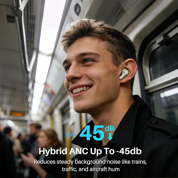 TOZO Hybrid Active Noise Cancelling in Ear Wireless Earbuds, 68H Playtime | 6 Mics AI Clear Calls, LED Display, 32 Preset EQs App, Bluetooth 5.3 Headphones, IPX8 Waterproof, Comfort Fit Ear Buds Green - Image 3