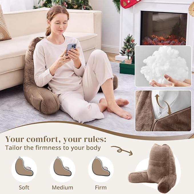 Sasttie Reading Pillow for Bed, Back Pillow for Sitting Up, Light Brown | 21" Backrest Support Cushion for Couch, Sofa, and Floor, Dorm Essentials, OEKO-TEX, Adjustable Down Alternative Fill - Image 3