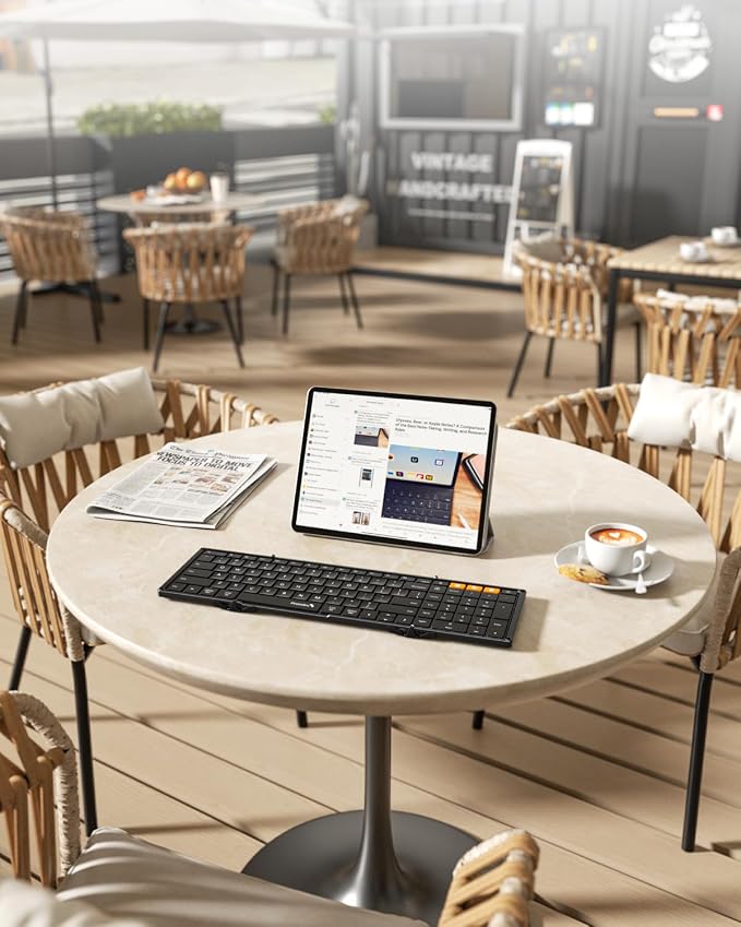 ProtoArc XK01 Full-Size Foldable Bluetooth Keyboard for Travel, Black | 105 keys, number pad, 0.65in keycaps, 3-device Bluetooth 5.1 switching, USB-C charging, for laptop tablet phone - Image 9