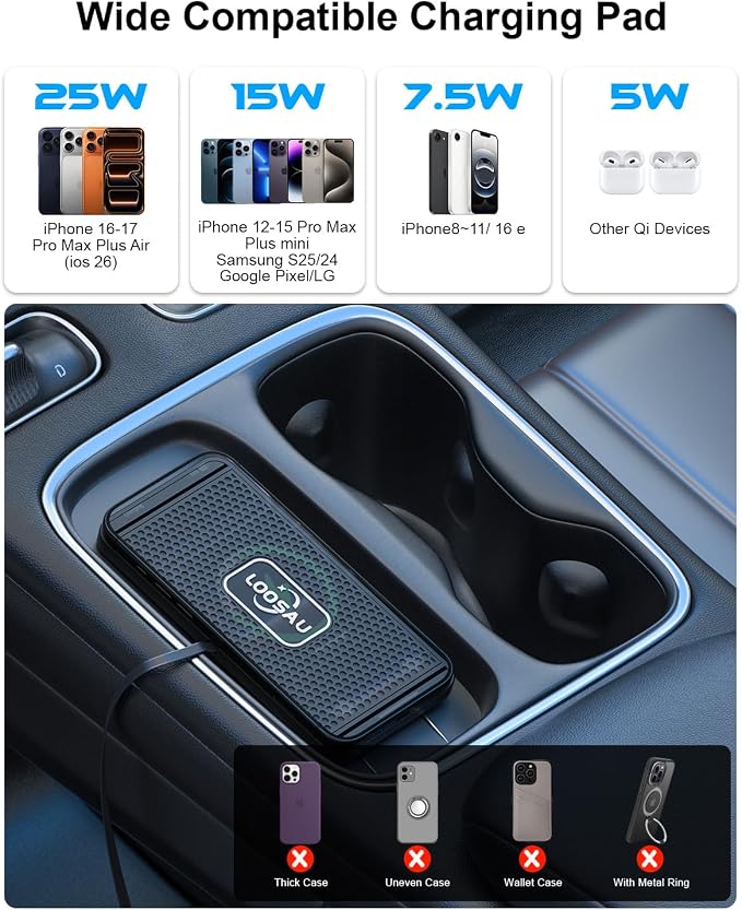 25W Wireless Charger Car Fast Wireless Phone Charging Pad Type C | Non Slip with 45W Type-C Car Charger Compatible for iPhone 17 16 (25W)15 14 13 12(15W) Pro Max - Image 4