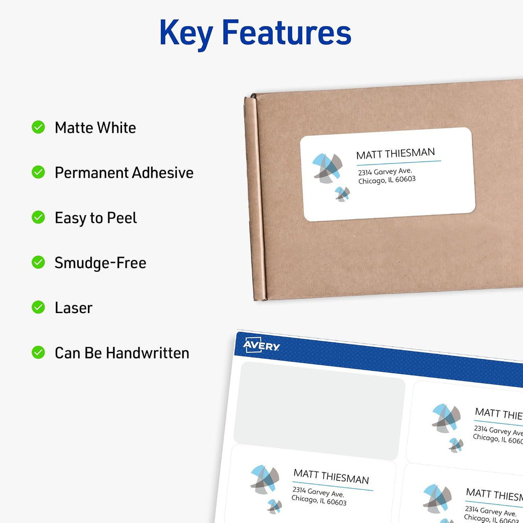 Avery® Printable Shipping Labels, Sure Feed® Technology, Customizable Stickers, White, 1,000 Blank Mailing Labels, Great for Mailing, Shipping, and More (5163), 2" x 4" (Pack of 5) - Image 3