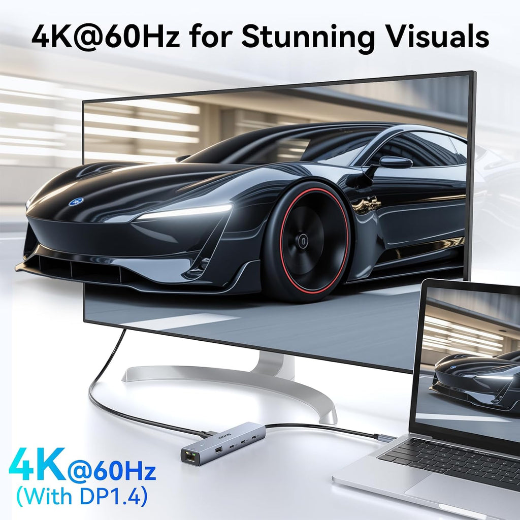 MOKiN 10Gbps USB C Hub Ethernet, 7 in 1 USB C Adapter for MacBook Pro/Air with 4K@60HZ HDMI, 3*USB-C 10Gbps Data, RJ45, USB 2.0, 100W PD, USB C Dongle for MacBook Pro/Air/Dell/HP/Thinkpad/Lenovo. - Image 3