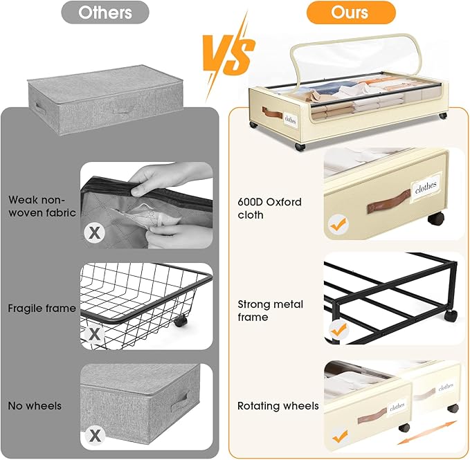 Under Bed Storage with Wheels 3Pack Storage Containers with Clear Window | Under Bed Drawers Rolling Under Bed Storage for Clothes,Shoes, Blankets (30.71 x 16.93 x 6.69 in, Beige) - Image 5