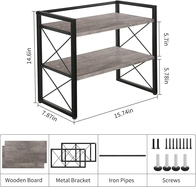 YINMIT Desktop Shelf Organizer, 2 Tier Office Shelves, Wood Desk Organizer Storage Rack and Freestanding Display Shelf for Office, Dormitory, Home (Grey) - Image 3