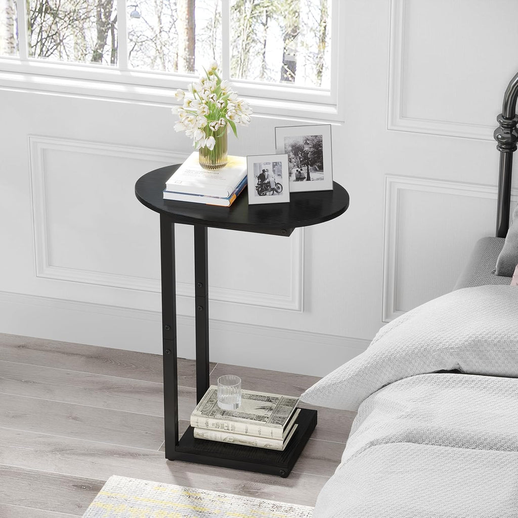Small Side Table End Table, C-Shaped Wood Coffee Table TV Tray for Eating Couch Tables for Small Space, Living Room, Bedroom, Couch (Black 2 Pack) - Image 7