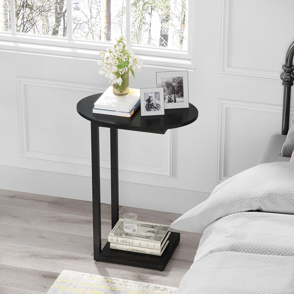 Small Side Table End Table, C-Shaped Wood Coffee Table TV Tray for Eating Couch Tables for Small Space, Living Room, Bedroom, Couch (Black 2 Pack) - Image 7