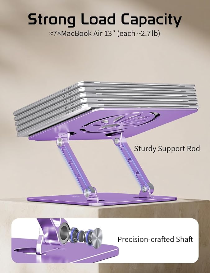 Adjustable Aluminum Laptop Stand for Desk,Ergonomic Riser, Purple | Open Ventilated Design, Fits MacBook Pro/Air & 10"-16" Laptops, Stable Support for Office, Home & Travel - Image 5
