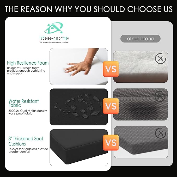 idee-home Outdoor Chair Cushions Set of 4, 17 x 17 Outdoor Seat Cushions | Patio Chair Cushions for Outdoor Furniture Waterproof with Ties, Outdoor Seat Cushion, Patio Chair Pads Dining Chair - Image 3