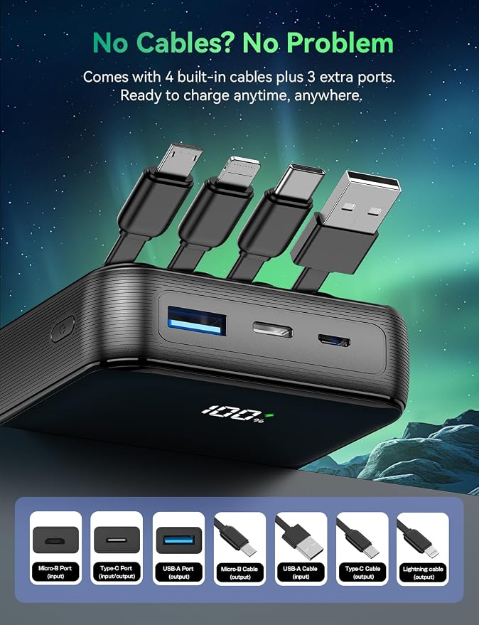 Portable Charger Power Bank 50000mAh,50% Smaller Built-in 4 Cables | 22.5W Fast-Charge,Charges 5 Devices,9.1x for iPhone 17,for Hiking, Camping, for iPhone 17-12, for Samsung/Android/iPad - Image 7