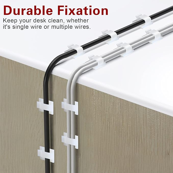 XHF 3/4” Adhesive Cable Wire Clips White 60PCS, Cable Staples Outdoor Cable Management Wire Organizer Cord Holder for Under Desk, Car, Wall, TV PC Ethernet Cable - Image 6