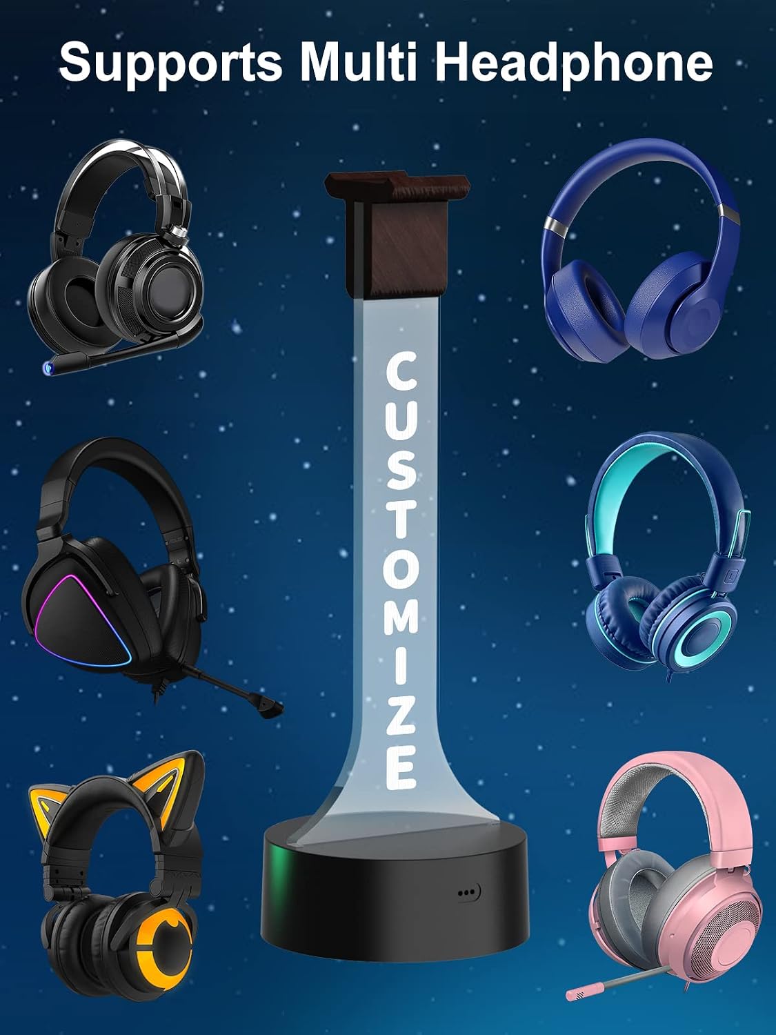 YuanDian Personalized Light up Headphone Stand for Desk, Gaming Headset Holder RGB with 16 Color Lights for Game Room Decor, Cool Gamer Gifts for Men Boyfriend (Customize) - Image 6