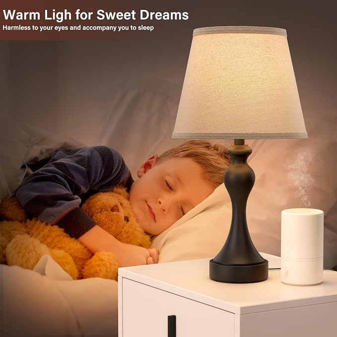 Touch Lamps for Nightstand, 3 Way Dimmable Bedside Lamps with USB C+A Ports | Touch Control, LED Bulb Included, Small Black Table Lamp for Bedroom, Night Stands, End Table, Gift，Corded - Image 6