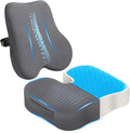 Gel Seat Cushion & Lumbar Support Pillow Set, Cooling Memory Foam for Coccyx & Sciatica Pain Relief, Ergonomic Desk Chair Cushion with Breathable Mesh Cover for Car, Home, Wheelchair (Grey) by Unknown