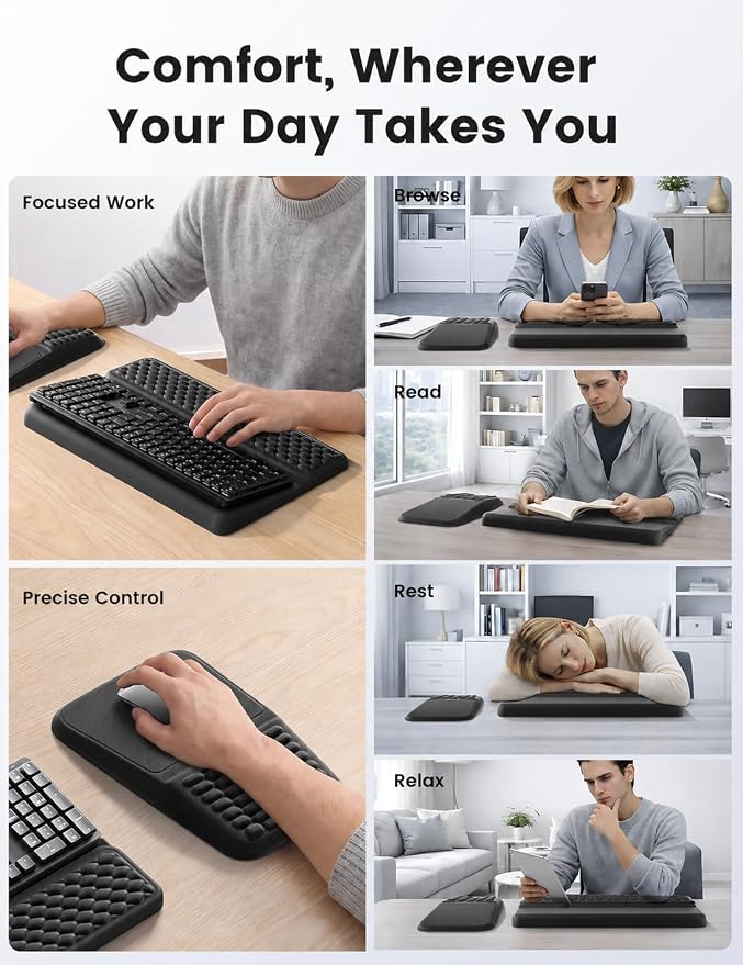 Vaydeer Keyboard Stand and Mouse Pad Set with Wrist Rest, Soft Memory Foam Wrist Support, Ergonomic Wrist Cushion for Desk, Relieves Carpal Tunnel Pain, Palm Hand Typing for Office, Home, Gaming - Image 5